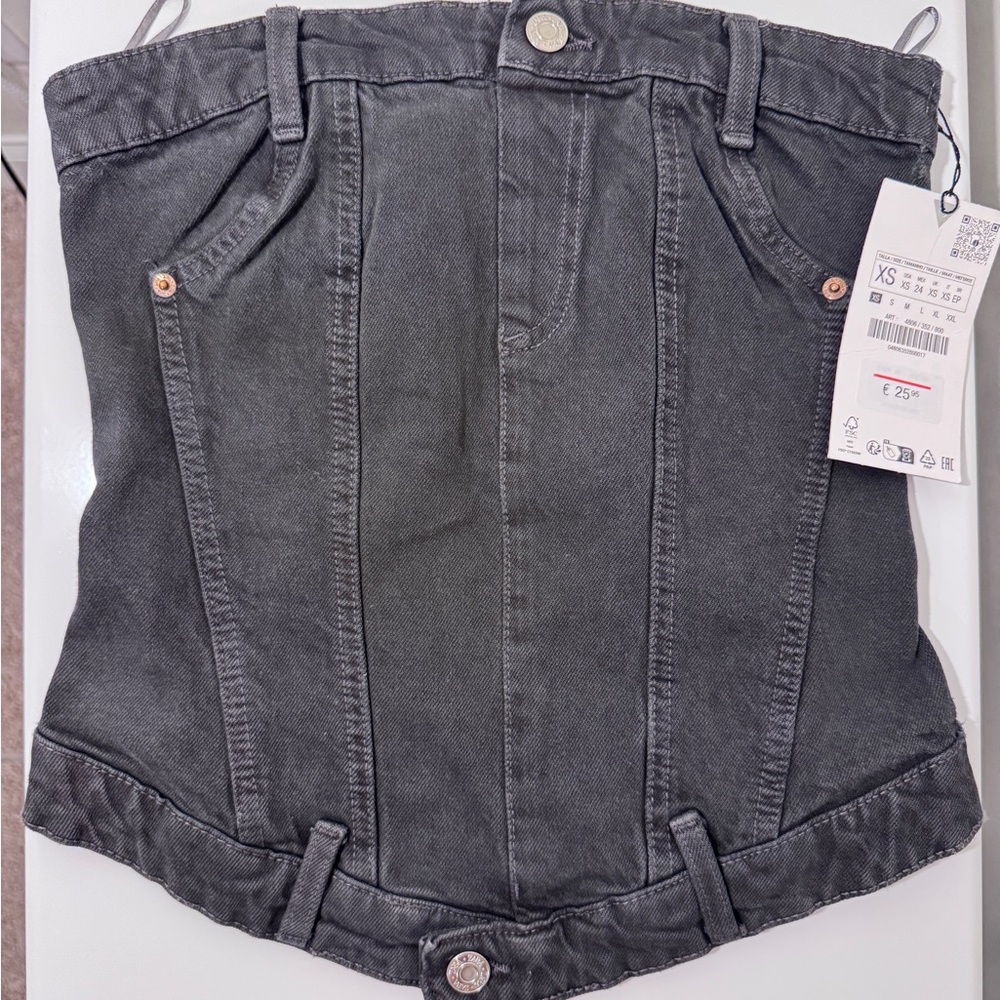 Gray Zara Denim Corset Top